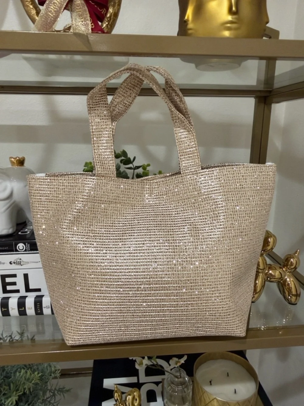 Dior Small Gold Straw Tote with Metallic Gold Handles - Picture 9 of 14